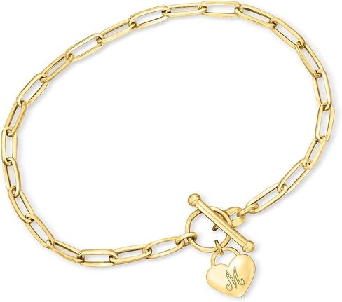 Ross-Simons RS Pure Plain - Italian 14kt Yellow Gold Personalized Heart Charm Paper Clip Link Bracelet. 8 inches in Saudi Arabia