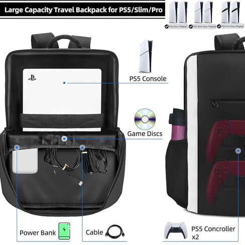 ASNOMY Carrying Case Compatible with PS5 Slim, PS5 Slim Travel Case Hard Shell Carry Bag, Organizer Protective Case for Playstation 5 Slim Console,Dual Controller in Kuwait
