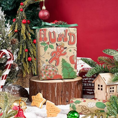 RUSPEPA Kraft Christmas Wrapping Paper Roll, Mini Roll, Western Cowboy Santa Design with Howdy, Horseshoe, Cactus & Candy Canes, Kraft Gift Wrap for Kids, Family, Xmas Holiday, 17 Inches x 16.4 Feet in Saudi Arabia