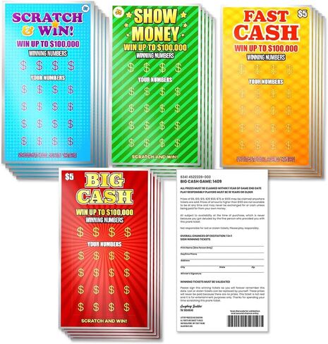 20 Pack Fake Lottery Tickets 2.25 x 4 Inches - Ultra Realistic Prank Scratch Off Tickets, $100K Winning Cards - Funny Gag Gift for Adults, Easy-to-Scratch, White Elephant, Parties & Stress-Free Laughs in Saudi Arabia