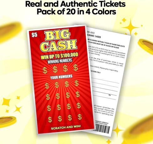 20 Pack Fake Lottery Tickets 2.25 x 4 Inches - Ultra Realistic Prank Scratch Off Tickets, $100K Winning Cards - Funny Gag Gift for Adults, Easy-to-Scratch, White Elephant, Parties & Stress-Free Laughs in Saudi Arabia