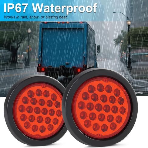 LIGBT 2PCS 4 inch Red Round LED Trailer Tail Light 24 LED 4'' Stop Brake Turn Signal Tail Lights with Rubber Grommet IP67 Waterproof for Truck Boat Trailer RV in Saudi Arabia