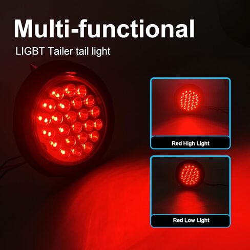 LIGBT 2PCS 4 inch Red Round LED Trailer Tail Light 24 LED 4'' Stop Brake Turn Signal Tail Lights with Rubber Grommet IP67 Waterproof for Truck Boat Trailer RV in Saudi Arabia