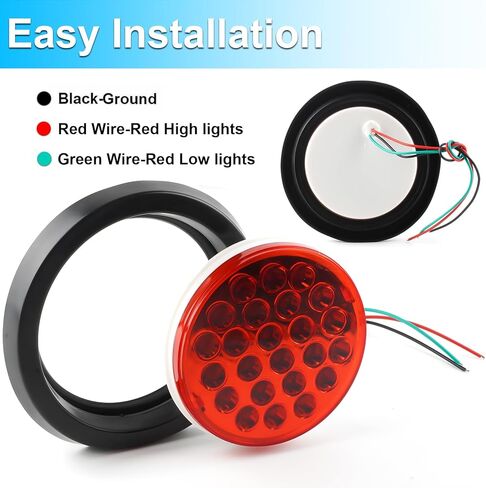 LIGBT 2PCS 4 inch Red Round LED Trailer Tail Light 24 LED 4'' Stop Brake Turn Signal Tail Lights with Rubber Grommet IP67 Waterproof for Truck Boat Trailer RV in Saudi Arabia