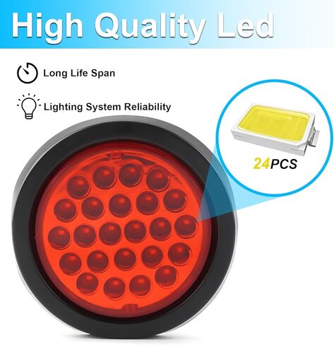 LIGBT 2PCS 4 inch Red Round LED Trailer Tail Light 24 LED 4'' Stop Brake Turn Signal Tail Lights with Rubber Grommet IP67 Waterproof for Truck Boat Trailer RV in Saudi Arabia