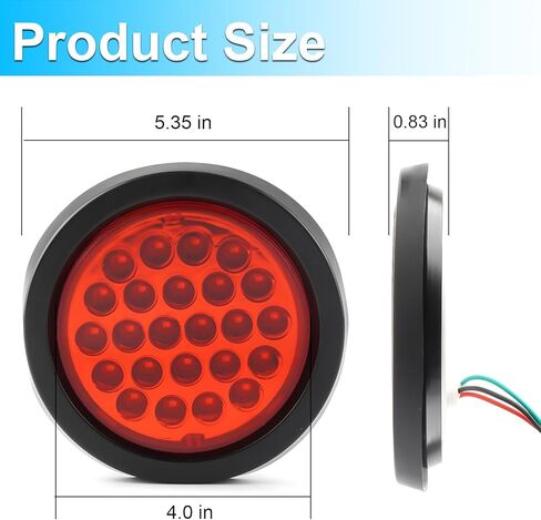 LIGBT 2PCS 4 inch Red Round LED Trailer Tail Light 24 LED 4'' Stop Brake Turn Signal Tail Lights with Rubber Grommet IP67 Waterproof for Truck Boat Trailer RV in Saudi Arabia