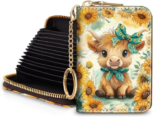 Credit Card Holder for Women, Tropical Leaves Abstract Small RFID Wallet with Zipper, Card Keychain Wallet, Leather Card Case, Business RFID Blocking Accordion Purse Wallet Gift in Kuwait