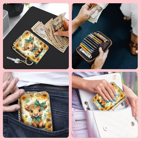 Credit Card Holder for Women, Tropical Leaves Abstract Small RFID Wallet with Zipper, Card Keychain Wallet, Leather Card Case, Business RFID Blocking Accordion Purse Wallet Gift in Kuwait