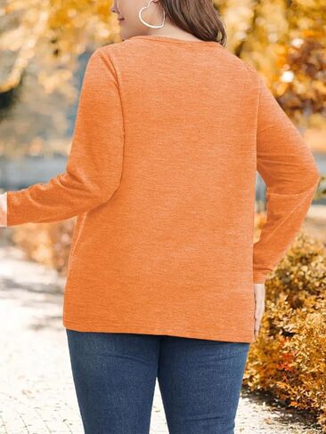 Plus Size Halloween Pumpkin T Shirt Women Long Sleeve Fall Graphic Tees Thanksgiving Gift Tops Blouse in Kuwait