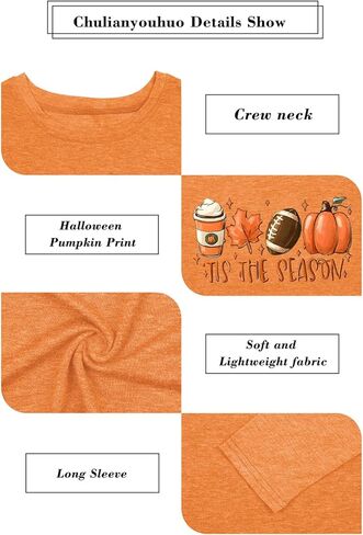 Plus Size Halloween Pumpkin T Shirt Women Long Sleeve Fall Graphic Tees Thanksgiving Gift Tops Blouse in Kuwait