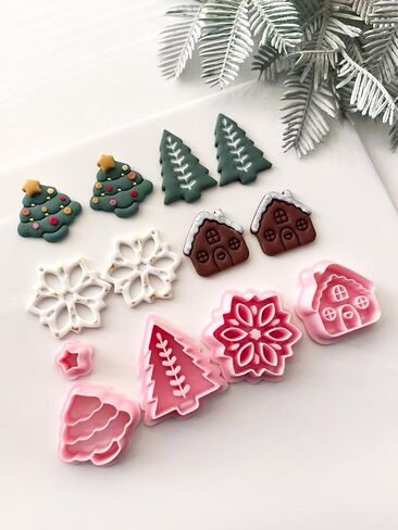 Christmas Polymer Clay Cutters, Winter Earring Cutters for Clay Jewelry, 5 Shapes Christmas Earring Making Kits, Santa Claus, Gnome, Gift Box, Cup, Wreath in Saudi Arabia