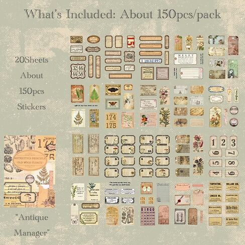 ملصقات عتيقة من SIBLYMONA 20 ورقة حوالي 200 قطعة من لوازم سجل القصاصات، ملصقات يومية، مجموعة ملصقات مجلة غير المرغوب فيها، مجلة فنية رصاصة (مدير عتيق) in Kuwait