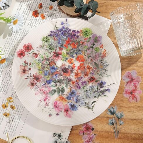 50PCS Flower Scrapbooking Stickers Set, Natural Botanical Stickers for Journals, Card Making, DIY Crafts, Letters, Transparent Adhesive Scrapbook Supplies in Saudi Arabia