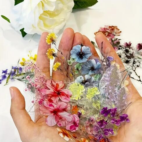 50PCS Flower Scrapbooking Stickers Set, Natural Botanical Stickers for Journals, Card Making, DIY Crafts, Letters, Transparent Adhesive Scrapbook Supplies in Saudi Arabia