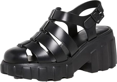 Melissa Megan Platform Jelly Heels for Women - The Iconic Original 90’s Jelly Shoe, Fisherman's Sandal with Chunky, Platform Lug-Sole Heel and Adjustable Strap and Side Buckle, Red, 8 in Saudi Arabia