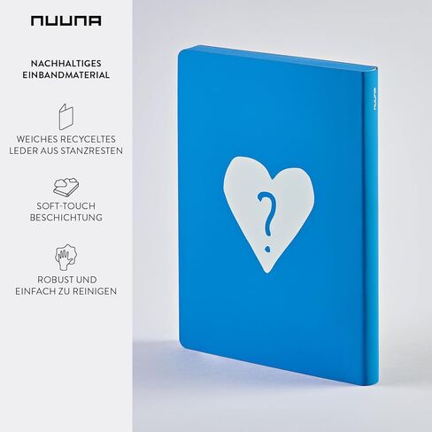 nuuna Notebook A5+ | Graphic L - Where Is My Mind? | 3.5 mm Dot Grid | 256 Numbered Pages | 120 g Premium Paper | Blue Leather | Sustainably Produced in Germany in Saudi Arabia