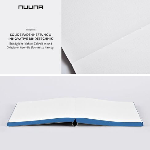 nuuna Notebook A5+ | Graphic L - Where Is My Mind? | 3.5 mm Dot Grid | 256 Numbered Pages | 120 g Premium Paper | Blue Leather | Sustainably Produced in Germany in Saudi Arabia