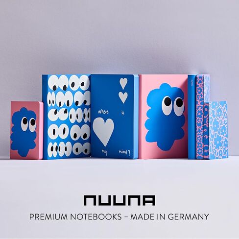 nuuna Notebook A5+ | Graphic L - Where Is My Mind? | 3.5 mm Dot Grid | 256 Numbered Pages | 120 g Premium Paper | Blue Leather | Sustainably Produced in Germany in Saudi Arabia