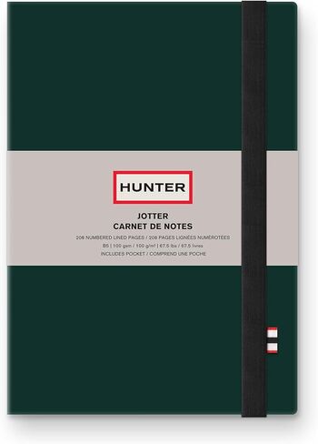 Hunter - دفتر ملاحظات Jotter، مجلة مبطنة مقاس 10 بوصة × 7 بوصة مع 208 صفحة بحجم B5 للعمل والمذكرات والكتابة وتدوين الملاحظات، شريط مطاطي وجيب داخلي للملاحظات السائبة، أوراق مرقمة، أخضر غابي in Kuwait