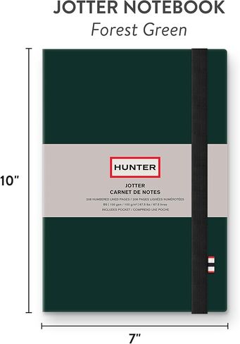 Hunter - دفتر ملاحظات Jotter، مجلة مبطنة مقاس 10 بوصة × 7 بوصة مع 208 صفحة بحجم B5 للعمل والمذكرات والكتابة وتدوين الملاحظات، شريط مطاطي وجيب داخلي للملاحظات السائبة، أوراق مرقمة، أخضر غابي in Kuwait