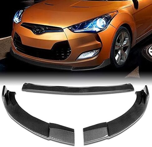 3PCS Front Bumper Lip Kit fit for compatible with 2012-2017 Hyundai Veloster Base, STP-Style Splitter Trim Protection Spoiler, Air-Dam-Chin-Diffuser (Carbon Fiber Look) in Saudi Arabia