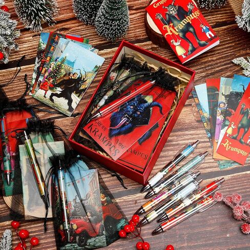 120 قطعة من هدايا عيد الميلاد Krampus ديكور Gothmas باللون الأسود القوطية زينة عيد الميلاد Krampus تتضمن دفاتر ملاحظات صغيرة وإشارات مرجعية وأقلام حبر جاف وحقائب أورجانزا سوداء لمفضلات حفلات المكتب in Saudi Arabia