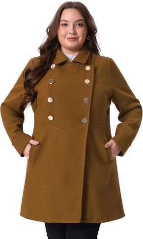 Agnes Orinda Women's Plus Size Coat A-Line Peter Pan Collar Double Breasted Fall Winter Peacoat in Kuwait