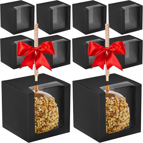 Juexica 100 Pcs Candy Apple Boxes with Hole 4 x 4 x 4 inch Caramel Apple Container Treat Gift Boxes for Wedding Harvest Party Christmas Chocolates Cookies Cake Pops (Clear) in Saudi Arabia
