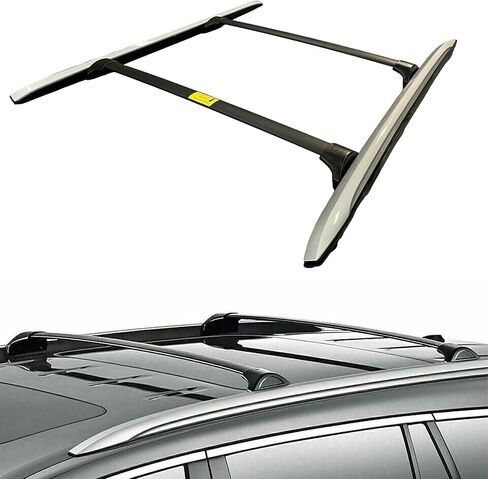 【مخزون الولايات المتحدة】 4 قطع من العارضة لحامل السقف تناسب Acura MDX 2014 2015 2016 2017 2019 2019 2020 2021 حامل السكك الحديدية الجانبية للسقف والقضبان المتقاطعة للبضائع، وقضبان الرف، وقضبان رف الأمتعة، فضي وأسود in Kuwait