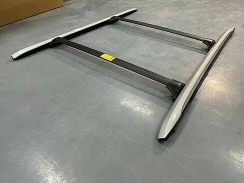 【مخزون الولايات المتحدة】 4 قطع من العارضة لحامل السقف تناسب Acura MDX 2014 2015 2016 2017 2019 2019 2020 2021 حامل السكك الحديدية الجانبية للسقف والقضبان المتقاطعة للبضائع، وقضبان الرف، وقضبان رف الأمتعة، فضي وأسود in Kuwait