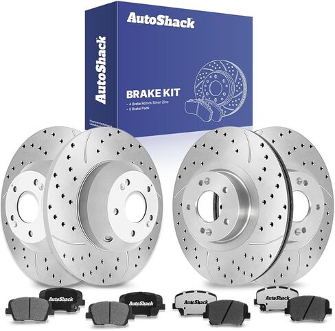 AutoShack Front & Rear Drilled & Slotted Brake Rotors Ceramic Brake Pads Replacement For 2016-2020 Kia Sorento 2017-2018 Hyundai Santa Fe Sport Black Matte Finish 12-PC Brake Kit BlackShield in Saudi Arabia