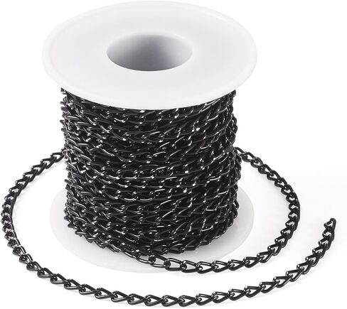 Pandahall 32.8 Ft Black Aluminium Curb Chain 7x4x1mm Black Aluminium Thin Chain Rack Plating Twisted Link Chains for Jewelry Making Necklace Bracelet in Saudi Arabia