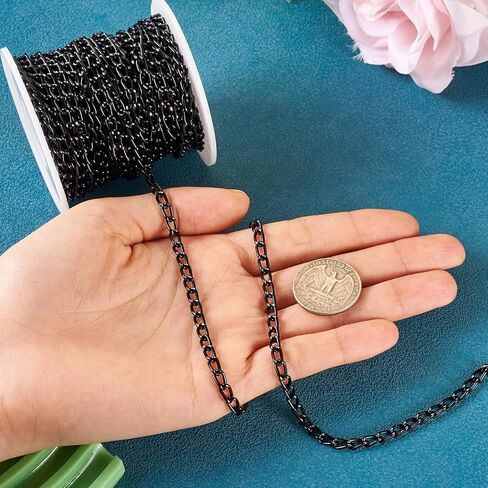 Pandahall 32.8 Ft Black Aluminium Curb Chain 7x4x1mm Black Aluminium Thin Chain Rack Plating Twisted Link Chains for Jewelry Making Necklace Bracelet in Saudi Arabia