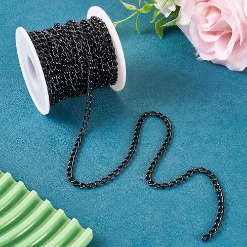 Pandahall 32.8 Ft Black Aluminium Curb Chain 7x4x1mm Black Aluminium Thin Chain Rack Plating Twisted Link Chains for Jewelry Making Necklace Bracelet in Saudi Arabia