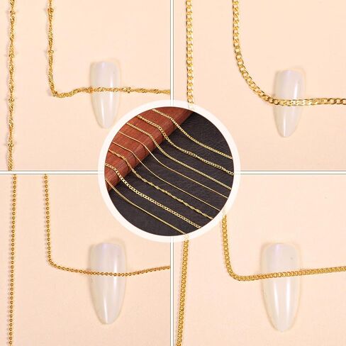 8 Strips Nail Art Chains, Gold Nails Jewelry Chain, 3D Manicure Art Chain, Metal Nail Charm Decoration for DIY Manicure Making in Saudi Arabia