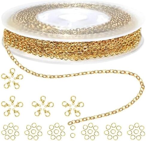 9.84ft Stainless Steel Gold Plated Chain for Jewelry Making Supplies - Gold Plated Non Tarnish - 9.84ft Roll with Lobster Clasps, Jump Rings - Gold in Saudi Arabia