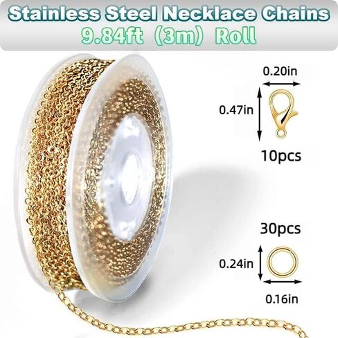 9.84ft Stainless Steel Gold Plated Chain for Jewelry Making Supplies - Gold Plated Non Tarnish - 9.84ft Roll with Lobster Clasps, Jump Rings - Gold in Saudi Arabia