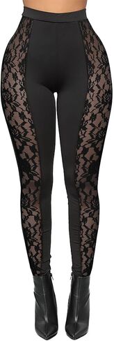 Atyfuniby Womens Leggings High Waisted - Sexy Skinny Mesh See Through Pants Party Clubwear in Kuwait