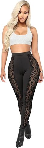 Atyfuniby Womens Leggings High Waisted - Sexy Skinny Mesh See Through Pants Party Clubwear in Kuwait
