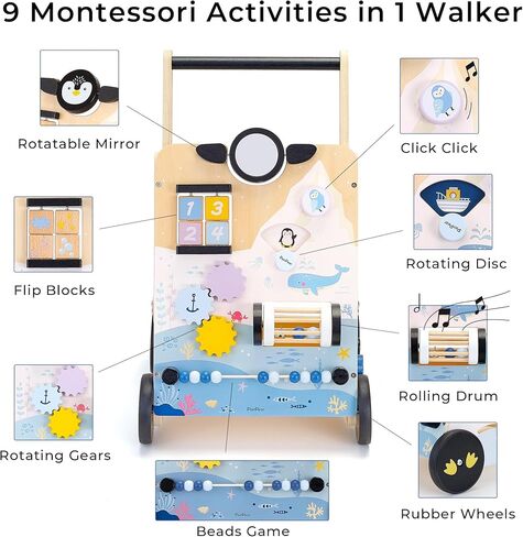 PairPear Wooden Baby Walker Push and Pull Learning Activity Walker,Toddler Sit to Stand Push Walker Toys Gift for Baby Boys and Girls 12 m+ （Pink Rabbit） in Kuwait