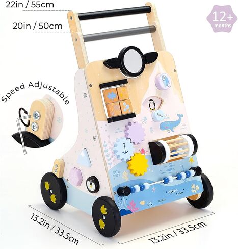 PairPear Wooden Baby Walker Push and Pull Learning Activity Walker,Toddler Sit to Stand Push Walker Toys Gift for Baby Boys and Girls 12 m+ （Pink Rabbit） in Kuwait