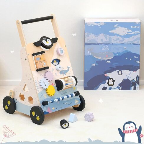 PairPear Wooden Baby Walker Push and Pull Learning Activity Walker,Toddler Sit to Stand Push Walker Toys Gift for Baby Boys and Girls 12 m+ （Pink Rabbit） in Kuwait