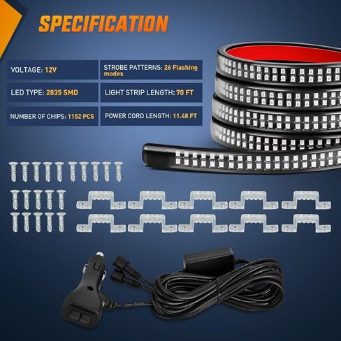 Nilight 60" Truck Tailgate Light Bar Double Row LED Flexible Strip Running Turn Signal Brake Reverse Tail Light,Red/White,No-Drilling,2 Years Warranty in Kuwait