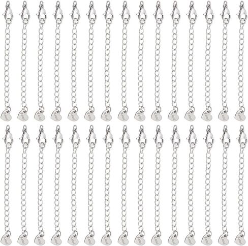 UNICRAFTALE 30Pcs 304 Stainless Steel Curb Chain Extender End Chains with Lobster Claw Clasps and Heart Chain Tabs 75mm Long Bracelet Necklace Extension Chains for DIY Jewelry Making in Saudi Arabia