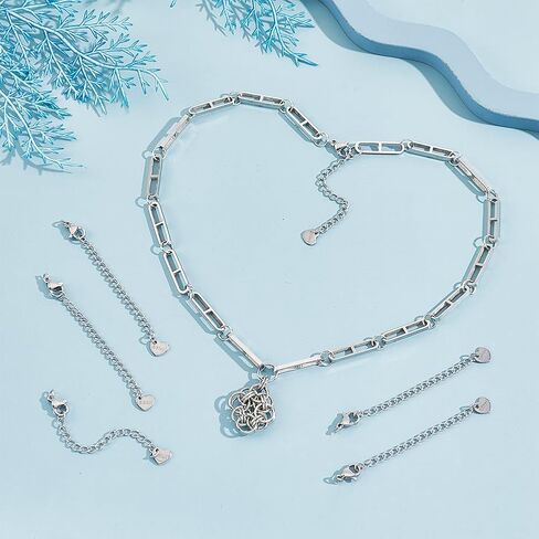 UNICRAFTALE 30Pcs 304 Stainless Steel Curb Chain Extender End Chains with Lobster Claw Clasps and Heart Chain Tabs 75mm Long Bracelet Necklace Extension Chains for DIY Jewelry Making in Saudi Arabia