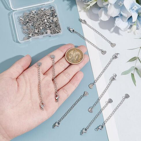 UNICRAFTALE 30Pcs 304 Stainless Steel Curb Chain Extender End Chains with Lobster Claw Clasps and Heart Chain Tabs 75mm Long Bracelet Necklace Extension Chains for DIY Jewelry Making in Saudi Arabia