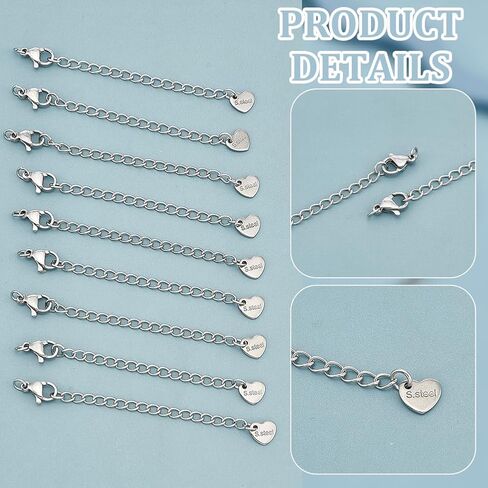 UNICRAFTALE 30Pcs 304 Stainless Steel Curb Chain Extender End Chains with Lobster Claw Clasps and Heart Chain Tabs 75mm Long Bracelet Necklace Extension Chains for DIY Jewelry Making in Saudi Arabia