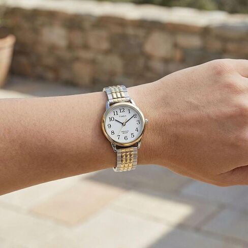 Timex Women's Easy Reader 25mm Perfect Fit Watch – Silver-Tone Case Black Dial with Silver-Tone Expansion Band in Saudi Arabia