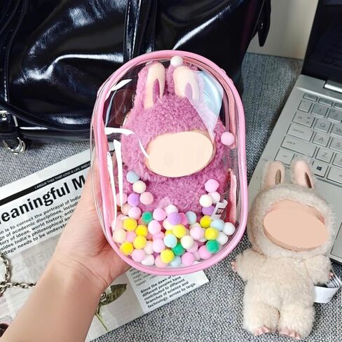 Clear Figure Display Bag for LABUBU, Doll Storage Bag, Blind Box Carrying Pouch,Pouch Keychain Charms for Collectibles (with Zipper- Waterproof) ,6.89 * 2.36 * 4.72 inch（Light Pink） in Saudi Arabia
