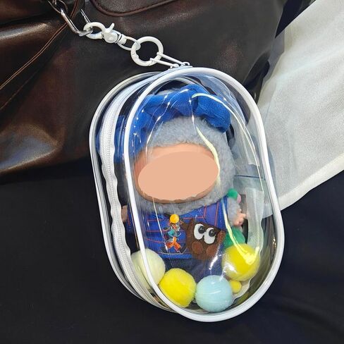Clear Figure Display Bag for LABUBU, Doll Storage Bag, Blind Box Carrying Pouch,Pouch Keychain Charms for Collectibles (with Zipper- Waterproof) ,6.89 * 2.36 * 4.72 inch（Light Pink） in Saudi Arabia